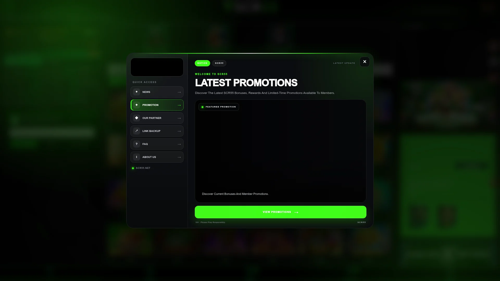 Scr55 Casino desktop casino interface with the $30 registration offer and casino access
